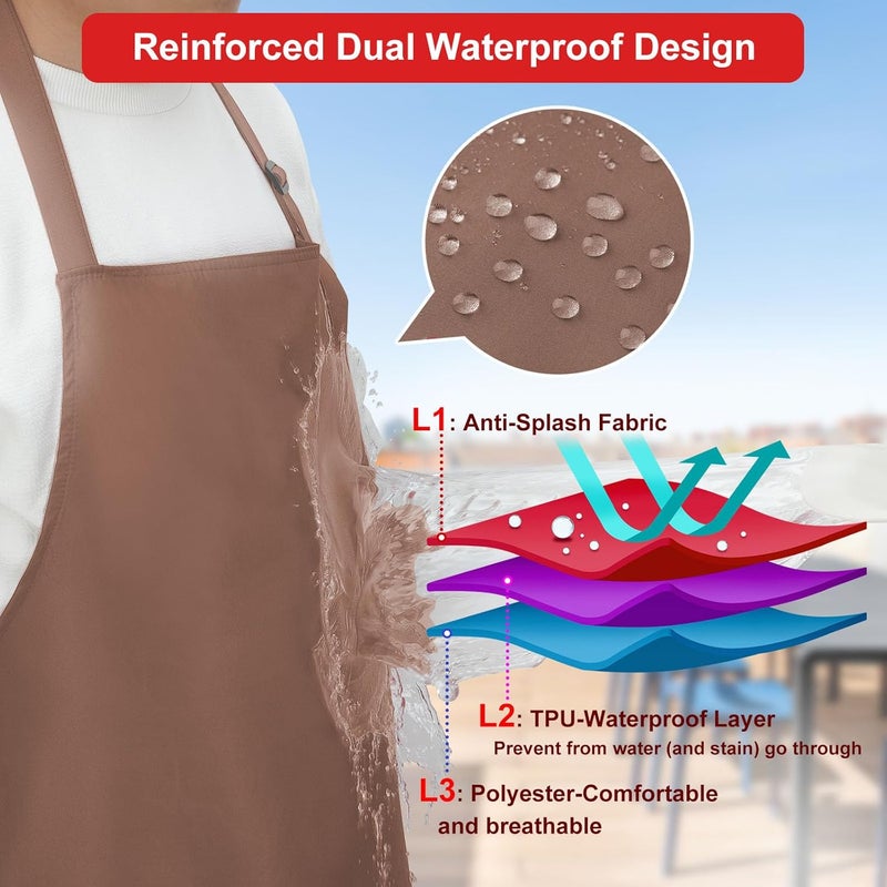 SHEOMERN 3-Layer Waterproof Apron - Pocket-Free Hygienic Design for Dishwashing & Dog Grooming - Lightweight Durable Protection for messy Kitchen Cooking, Baking, for Men & Women (3 Pack,Brown) - Image 3